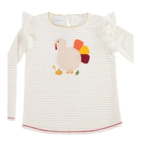 Mud Pie Thanksgiving turkey applique long sleeve shirt ruffles NWT 12-18m gold - Picture 3 of 3